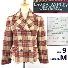 ポーランド製★Laura Ashley/ローラアシュレイ★ショート丈/ピーコート【9/レディースM/赤×ベージュ/タータンチェック】アウター/jacket◆BJ038-dのサムネイル