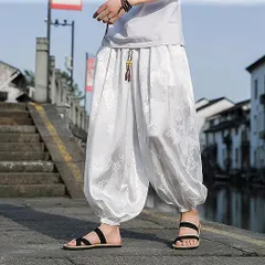 未使用 ワイドパンツ メンズ 夏用 サルエルパンツ メンズ ズボン ワイドパンツ メンズ 夏服 ズボン 9分丈 無地 ウェストゴム ゆったり 通気性 大きいサイズ カジュアル 袴パンツ 快適 ワイドパンツdongya01