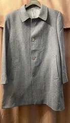 MADE IN ITALY製 LEBOLE LANIFICIO CAMPORE ウールカシミヤ生地 ヘリンボーン柄ステンカラーコート チャコールグレー