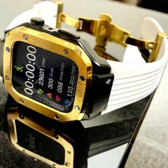 TCプレミアムゴールドブラックホワイトアップルウォッチバンド ラバーベルト ステンレス カバー　Apple Watch ケース 44mm 45mm 4 5 6 7 8 9 se メンズ レディース スポーツ01