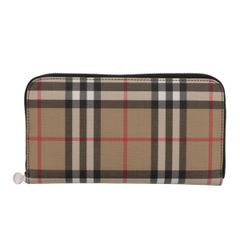 【中古】 BURBERRY （バーバリー） ﾗｳﾝﾄﾞﾌｧｽﾅｰ長財布 財布 長財布(小銭入有) チェック Beigeベージュ leather レザー 8015343 used:A