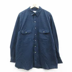 XL/古着 長袖 フランネル シャツ メンズ 00s ロング丈 大きいサイズ コットン 紺 ネイビー 25oct11 中古 トップス