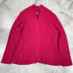 L.L.Bean エルエルビーン　ケーブルニットジップアップカーディガン　ピンク　3X コットン100% 大きいサイズ　ドライバーズニット