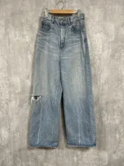 BLACK BY MOUSSY ブラックバイマウジー loose straight crash denim ワイド デニムパンツ size24/水色 ■■◎レディース