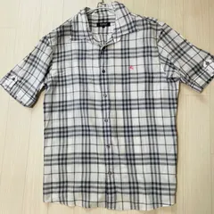 バ－バリーブラックレーベル シャツ ノバチェック コットン 半袖 春夏 メンズ M相当白 G0024