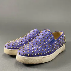 5i27 Christian Louboutin クリスチャンルブタン スパイクスタッズ スリッポンシューズ スニーカー イタリア製  37 1/2 ブルー パープル スエードレザー