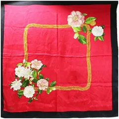 シャネル シルク スカーフ レッド×ブラック 花柄 中古 ABランク