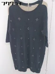 ◇ TORRAZZODONNA バックジップ 切替 ビジュー 長袖 膝下丈 ニット ワンピース 表記なし ダークグレー ベージュ レディース  【1109130004854】