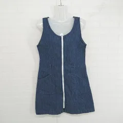◇ Lily Brown デニム ピンストライプ ノースリーブ ミニ チュニックワンピース サイズ1 ネイビー ホワイト系 レディース E  【1304140005062】
