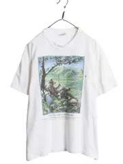 【お得なクーポン配布中!】 90s USA製 JIM MORRIS アート イラスト プリント Tシャツ メンズ L オールド メッセージ クマ キャラクター グラフィック シングルステッチ
