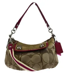【中古】 中美品 コーチ COACH シグネチャー 2WAY ショルダーバッグ ベージュ ピンク キャンバス レザー 13833 08HD050