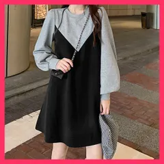 【スタッフおすすめ！】 ドッキングワンピース ミニ フレアワンピ ワンピース韓国長袖/カジュアルワンピ春/Tシャツワンピ秋冬 可愛い ショートワンピース ラウンドネ おすすめ おしゃれ　かわいい　人気 1AMY-011