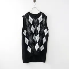 ミズイロインド mizuiro ind アーガイルベスト/ブラック ウール混 ニット ロング ノースリーブ トップス【2400014316759】