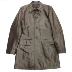 バーニーズニューヨーク BARNEYS NEW YORK ゴートレザー ステンカラー コート ジャケット ブルゾン 山羊革 46 茶 ブラウン メンズのサムネイル