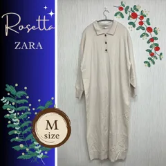 ストレートワンピ 体型をカバー ♪レディース 春秋冬 ニット ロングワンピース M オフホワイト ZARA ザラ ゆったり 襟付き ボタン カジュアル