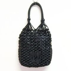 極美品 ミュウミュウ miu miu マクラメ ハンドバッグ 編み込みナッパレザー ブラック