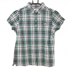 ★特価★【美品】ジャックバニー 半袖ポロシャツ ネイビー×グリーン チェック柄 胸元ロゴ レディース 1(M) ゴルフウェア Jack Bunny