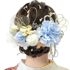 [JZOON] 8色展開 ドライフラワー 髪飾り ダリア 造花飾り 和玉 赤 ヘアアクセサリー 成人式 ゴールド 水引 ヘッドパーツ あじさい 振袖 着物 卒業式 七五三 浴衣 袴 結婚式 かすみ草 和装 造花 手作り 専用ケース付き 青 DL021