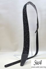当店オリジナル　国内生産　ハンドメイド　ギターストラップ　グリッダー（輝石)ブラック＆ブラック　ステッチ白