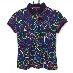 【超美品】キャロウェイ 半袖ポロシャツ ネイビー×マルチ 英字総柄  レディース S ゴルフウェア Callaway