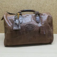 A4可 美品 マルベリー レザー ボストンバッグ ロゴ型押し ファスナー 茶