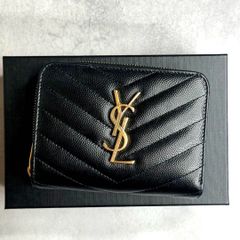 【美品/付属品完備】 YSL SAINT LAURENT サンローラン / カサンドラマトラッセジッピーウォレット 二つ折り財布 キャビアスキン マトラッセ ブラック 403723