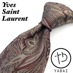 Yves Saint Laurent　ネクタイ　ボタニカル柄　ジャガード　ブラウン　シルク100% イタリア製
