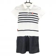 【美品】ルコック 半袖ポロワンピース 白×ネイビー 一部ボーダー ロゴ刺しゅう レディース M ゴルフウェア le coq sportif