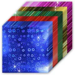 折り紙 50枚入り 5色 10cm角 ホログラム ホイル折り紙 片面 おりがみ 千羽鶴 装飾 七夕 手芸 クラフト 10cmx10cmORG-006