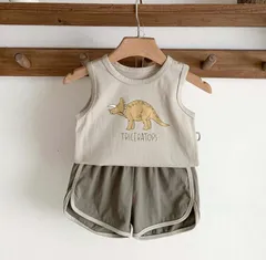 【即納】トリケラトプス セットアップ 恐竜 タンクトップ　韓国子供服　ナチュラルテイスト　プチプラ　hibikanadel　100㎝