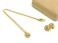 ■美品■ NINA RICCI ニナリッチ ラインストーン クリップ式 イヤリング ネックレス アクセサリー 2点セット ゴールド系 DK2028