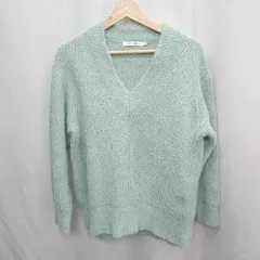 ◇ ⊇ AMERICAN HOLIC ミドルゲージ Vネック 長袖 ニット セーター サイズM ミントグリーン レディース E  【1505220014749】