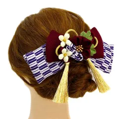 髪飾り リボン 卒業式 袴 成人式 つまみ細工 赤 振袖 前撮り 花 赤紫 紫 白 ゴールド ちりめん 矢絣 はいからさん風 房付き 組 No.9-3511