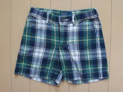 ポロ・ラルフローレン polo ralph lauren アウトレット 子供服 男の子 2歳 約 90cm ベビー服 パンツ チェック 緑 紺 ショート丈 薄手 スモールポニー 春 夏 ★3 ズボン ボトムス ボーイズ キッズ ベビー 【中古】