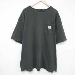 XL/古着 カーハート 半袖 ブランド Tシャツ メンズ 胸ポケット付き 大きいサイズ ロング丈 コットン クルーネック 濃緑 グリーン spe 25jun