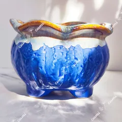 【セール】韓国 映え 花型 ダークブルー 植木鉢 おしゃれ 室内 陶器鉢 多肉 植物 鉢植え　激安 レア インテリア プレゼント 海外 盆栽 花瓶 おすすめ プランター 人気 デザイン 観葉植物