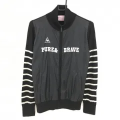 【美品】ルコックゴルフ 切替ニットジャケット 黒×白 袖ボーダー柄 胸元ロゴ ウール混 レディース M ゴルフウェア le coq sportif