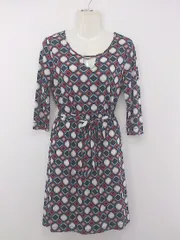 ◇ ◎ BANANA REPUBLIC 総柄 七分袖 膝丈 ワンピース サイズＳ ホワイト系 ネイビー マルチ レディース P  【中古】 【1211120002990】