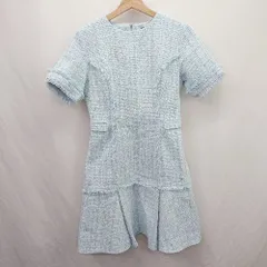 ◇ ⊂ emiria wiz エミリアウィズ ツイード フリンジ 半袖 ミニ ワンピース サイズM ブルー系 レディース E  【1507250005421】