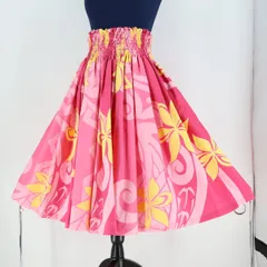 【日本製 フラダンス衣装】ピンク EKOLU EHIKU エコルエヒク パウスカート イエロー 黄 ティアレ柄 花柄 ハワイアン かわいい
