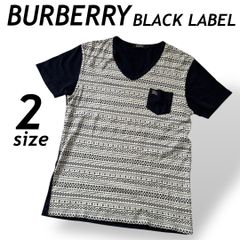 BURBERRY BLACK LABEL バーバリーブラックレーベル メンズ 半袖カットソー Vネック  2 Tシャツ 刺繍ロゴ  幾何学模様 D1P95-405-29 三陽商会 日本製 ネイビー系 (F012)★