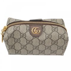 グッチ ポーチ ユニセックス ダブルG 小物入れ メンズ レディース 男女兼用 GUCCI 548394 GGスプリームキャンバス レザー ベージュ ブラウン 茶 ゴールド金具 美品【中古品】