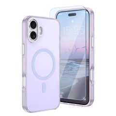【在庫処分】MATEPROX iPhone 16用ケース 半透明 マットケース Magsafe対応 指紋防止 つや消し 黄ばみなし 超耐衝撃 カメラコントロールカット対応 金属製カメラのフレーム 1枚強化ガラスフィルム付き 6.1インチ パープル