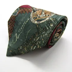 アレクサンダージュリアン ブランド ネクタイ 総柄 建物 風景 シルク PO メンズ カーキ Alexander Julian 【中古】