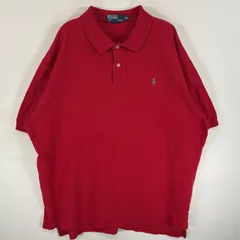 古着 90's/90年代 ポロバイラルフローレン Polo by Ralph Lauren 鹿の子 半袖 ポロシャツ ワンポイント ロゴ 刺繍 オーバーサイズ 2ボタン XXL  レッド 無地 メンズ