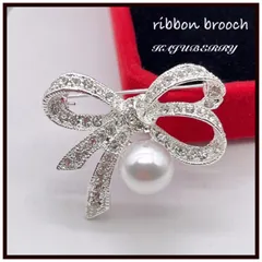 リボンブローチ 一粒パール コサージュ ピンブローチ パールブローチ 卒業式