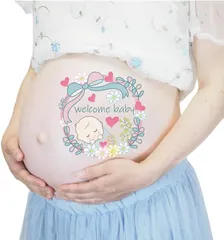 Pellforia マタニティフォト ボディーシール タトゥーシール ボディペイント 妊娠記録 説明書付 練習用シール付(type2,  22cm)