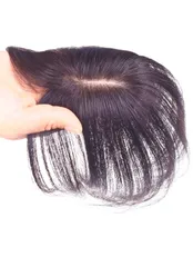 人毛 部分 医療用 カツラ 女性 ヘアピース かつら 人毛100% 総手植えリアル地肌ネット 前髪 白髪隠れ 薄毛 トップ専用ウィッグ トップカバー 部分ウィッグ 前髪カット済み (前髪新横5cm縦8cm HIYE 黒)