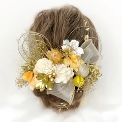 金箔水引付き◎ 成人式/振袖/袴/オレンジ/和装/成人式髪飾り/卒業式/オーガンジーリボン/ 髪飾り/ブライダル/ヘッドドレス  162