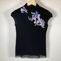 [美品] VIVIENNE TAM ヴィヴィアンタム マオカラー パワーネット 花刺繍 チャイナ トップス カットソー サイズ1 レディース